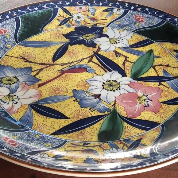 Vintage Japanese Royal Maruishi Tajimi Kutani Bluebird/Flowers Charger Platter - Picture 4 of 10
